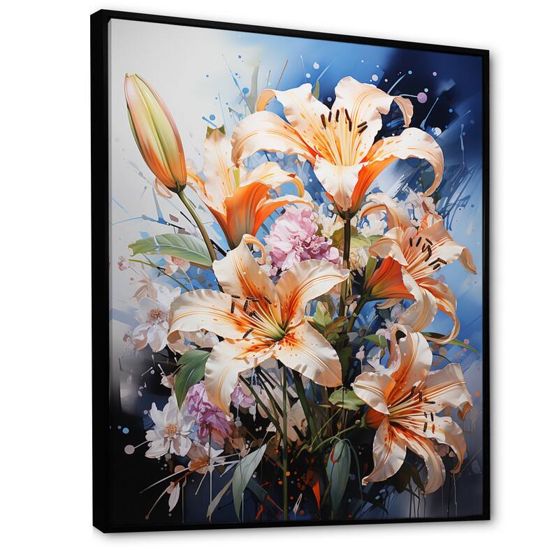 Designart "Lilies Representation Multicolored Acrylic I" Lilies Framed